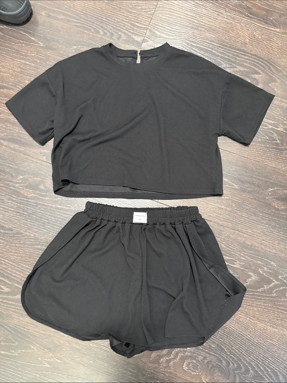 Black Two-Piece Lounge Set - Crop Tee & Elastic Waist Shorts